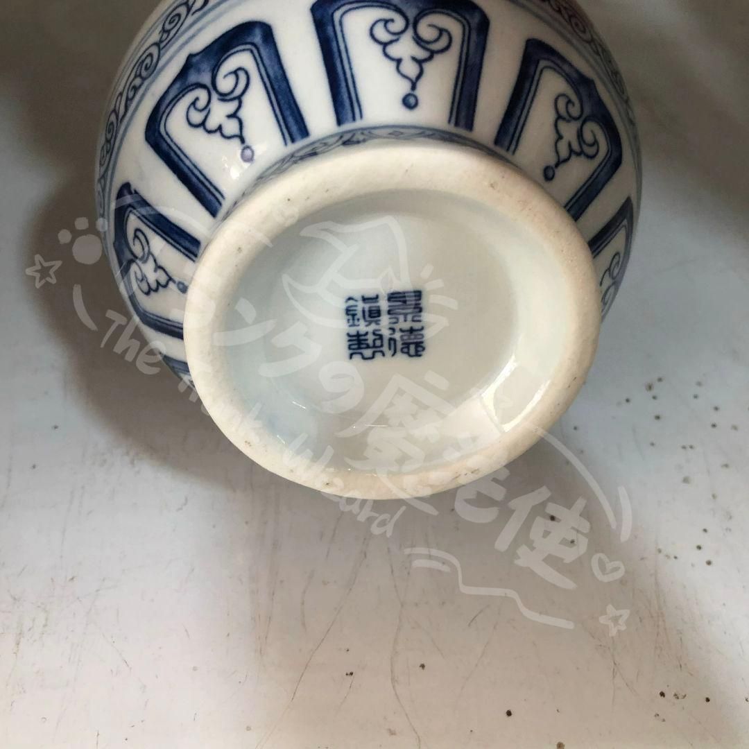 新年ギフト元 青花蓮模様 玉壺春瓶 景徳鎮 陶磁器 装飾品 現代工芸品
