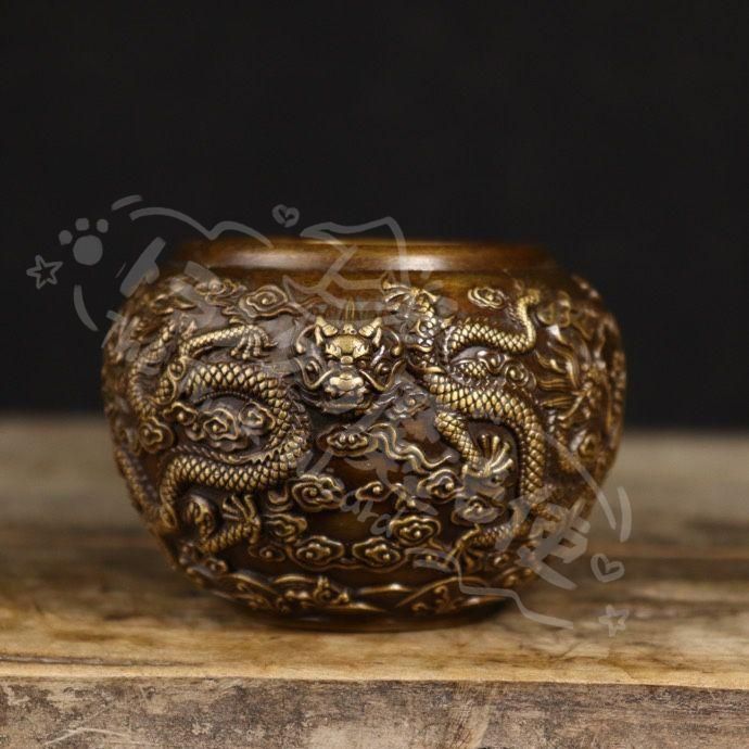 新年ギフト九龍缶 お茶の缶 竜のかめ 銅 細工 装飾品 現代工芸品美術品