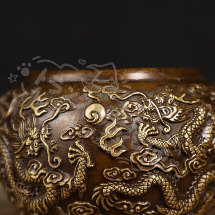 新年ギフト九龍缶 お茶の缶 竜のかめ 銅 細工 装飾品 現代工芸品美術品