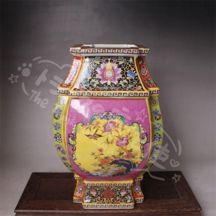 新年ギフト大清雍正琺瑯彩四方花鳥尊瓶 景徳鎮 陶磁器 装飾品 現代工芸