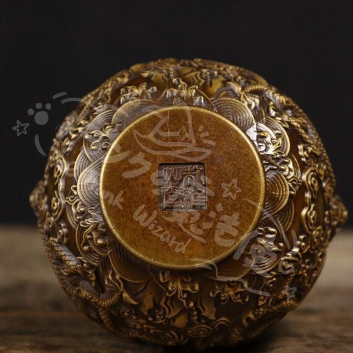 新年ギフト九龍缶 お茶の缶 竜のかめ 銅 細工 装飾品 現代工芸品美術品
