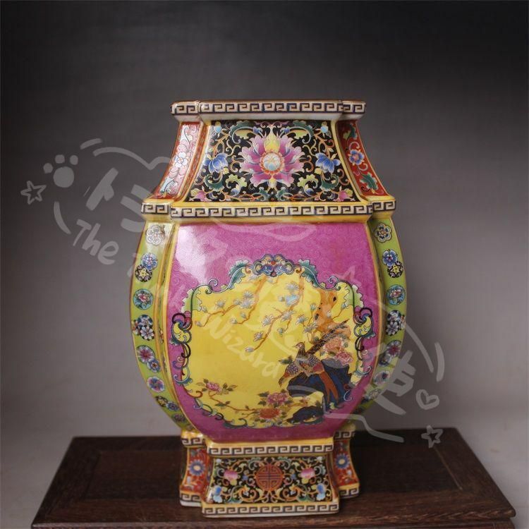 新年ギフト大清雍正琺瑯彩四方花鳥尊瓶 景徳鎮 陶磁器 装飾品 現代工芸