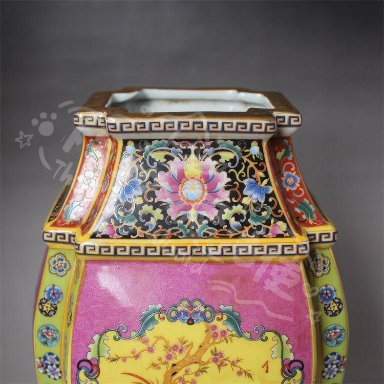 新年ギフト大清雍正琺瑯彩四方花鳥尊瓶 景徳鎮 陶磁器 装飾品 現代工芸
