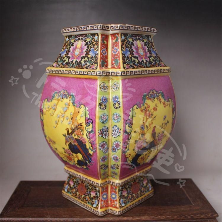 新年ギフト大清雍正琺瑯彩四方花鳥尊瓶 景徳鎮 陶磁器 装飾品 現代工芸