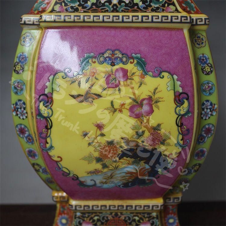 新年ギフト大清雍正琺瑯彩四方花鳥尊瓶 景徳鎮 陶磁器 装飾品 現代工芸