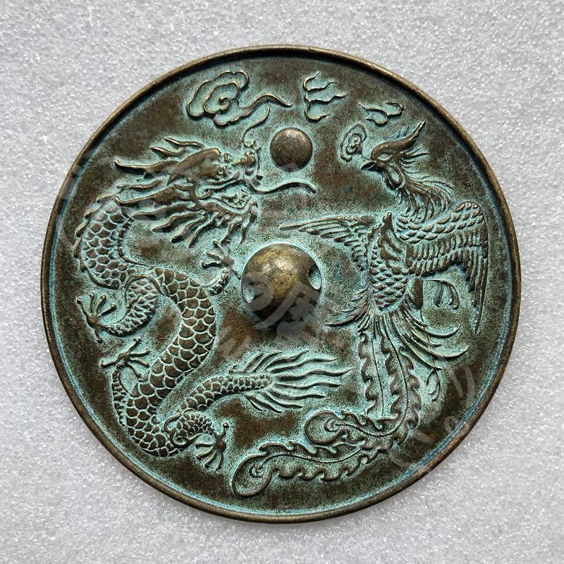 新年ギフト龍鳳紋 銅鏡 銅製 美術品 現代工芸品 装飾品 置物