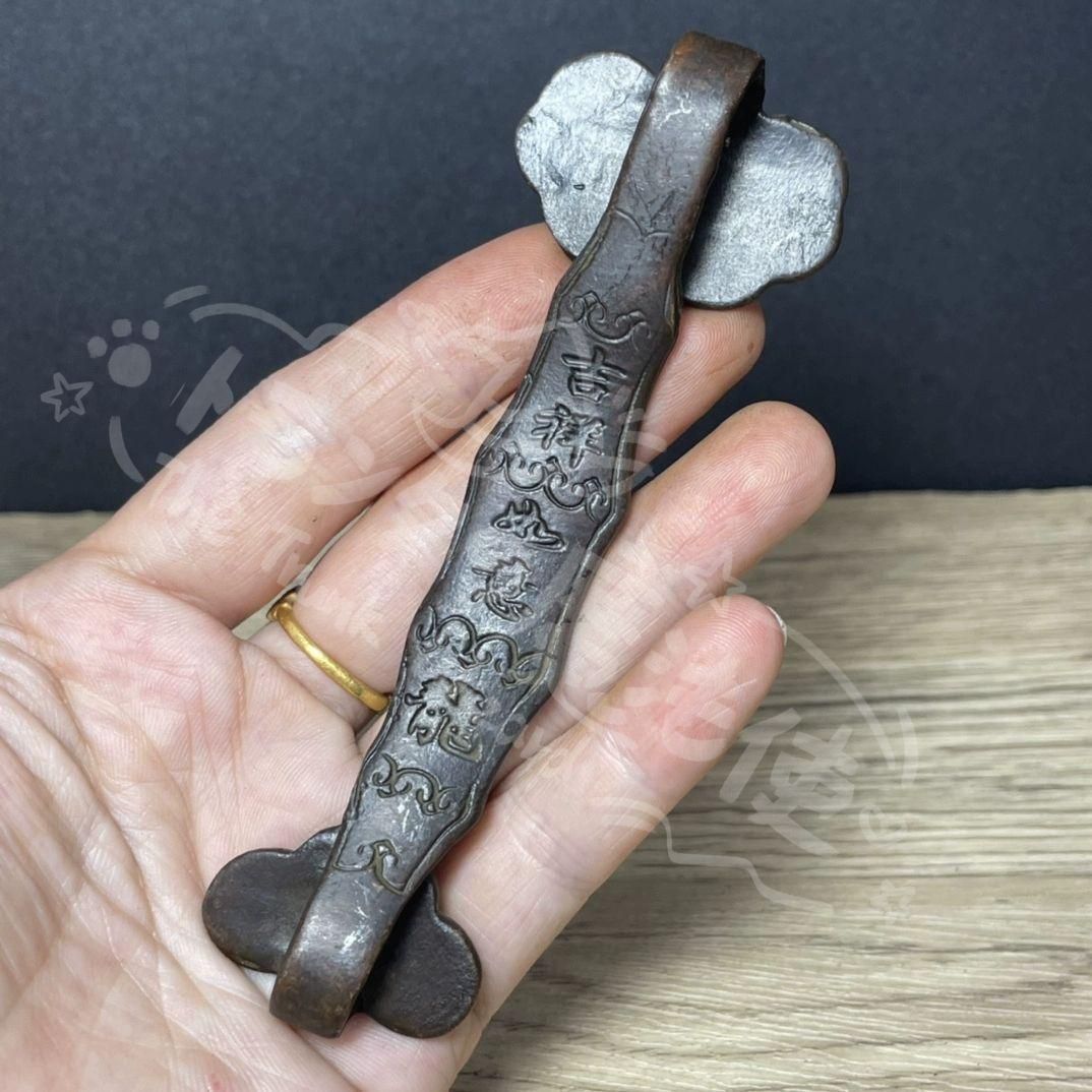 清 銅製如意 金工細工『双龍祥瑞文』筆置き 書斎置き 書道具★時代物 古銅製 墨合 古文字 重436g 中国時代金工美術文房具 書道具 古銅製 墨