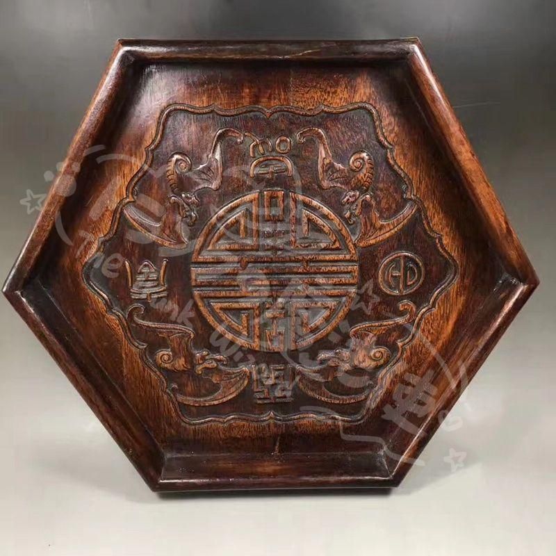 新年ギフト花梨木五福臨門寿字 茶盤 果盤 工芸品 美術品 置物