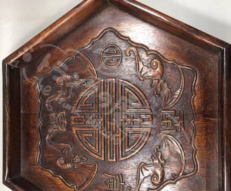  新年ギフト花梨木五福臨門寿字 茶盤 果盤 置物 その他 美術品 アンティーク コレクション