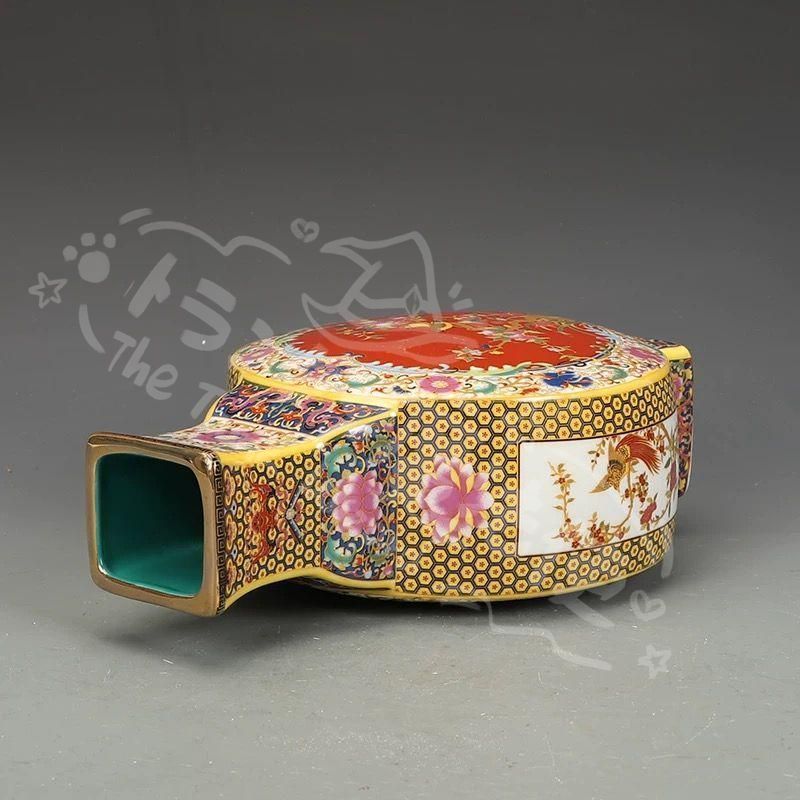 新年ギフト大清乾隆 琺瑯彩花鳥紋扁瓶 観賞瓶 景徳鎮 陶磁器 現代工芸