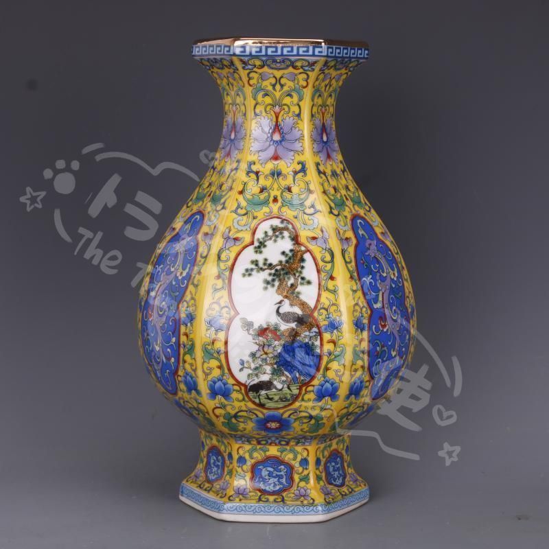 新年ギフト清乾隆琺瑯彩蒔金花鳥花瓶 景徳鎮 陶磁器 装飾品 現代 置物