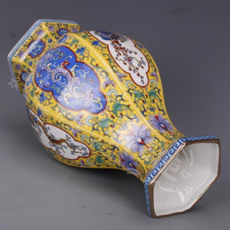 新年ギフト清乾隆琺瑯彩蒔金花鳥花瓶 景徳鎮 陶磁器 装飾品 現代工芸品