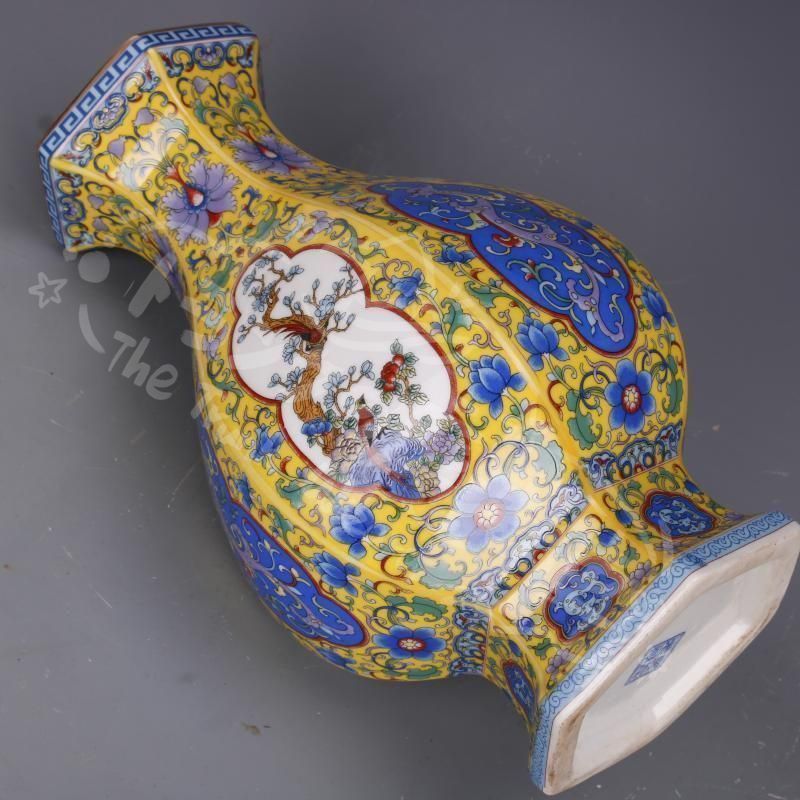 新年ギフト清乾隆琺瑯彩蒔金花鳥花瓶 景徳鎮 陶磁器 装飾品 現代工芸品