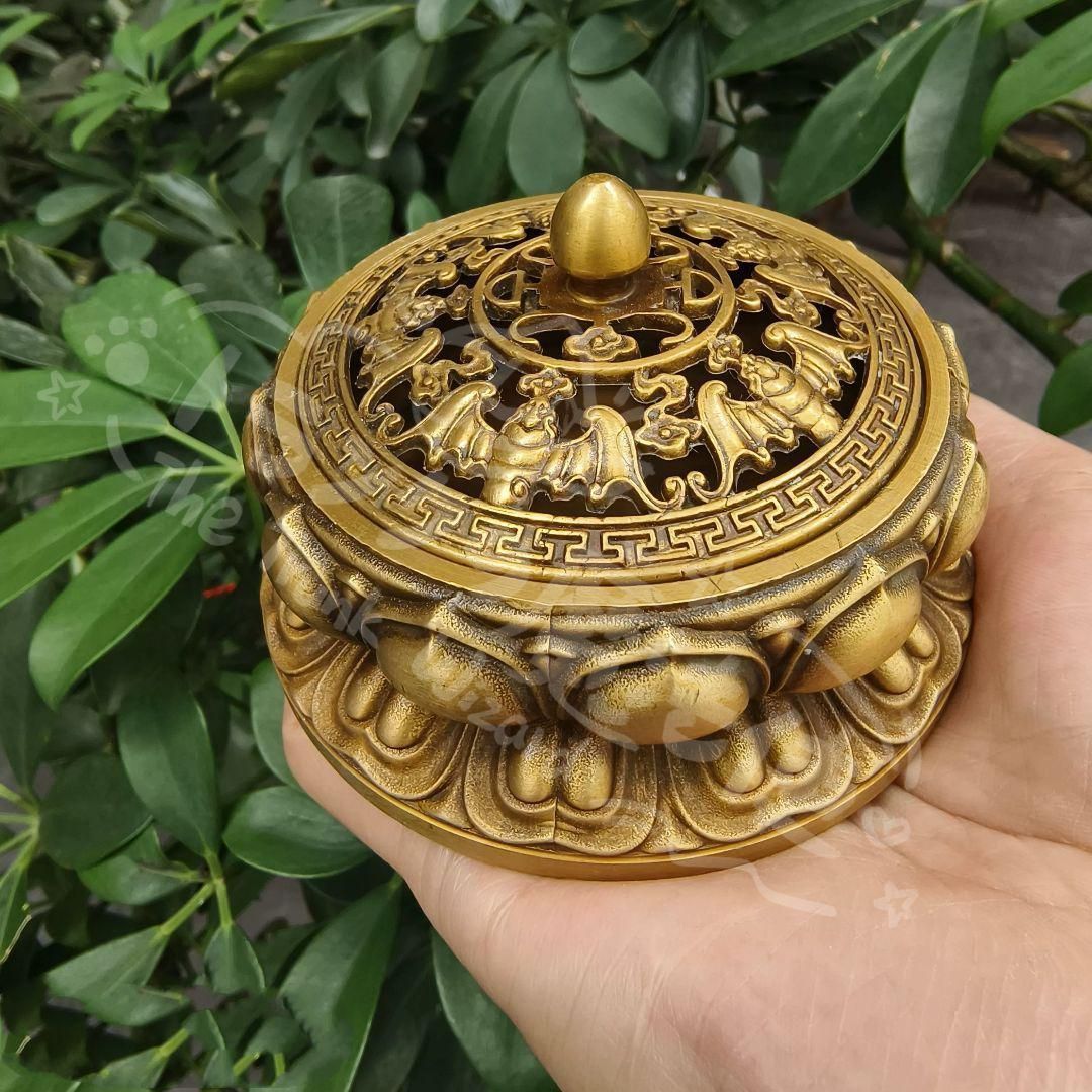 新年ギフト銅製 蓮華香炉 香道具 薫香炉 工芸品 置物CZW1207P1017