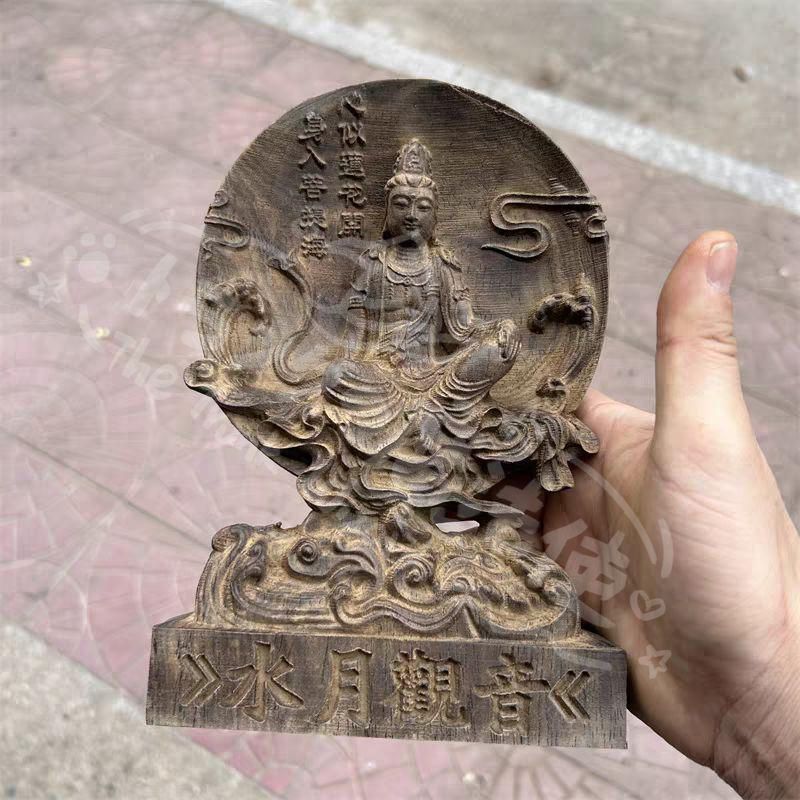 新年ギフト木彫り 観音菩薩 置物 自在観音 水月観音 装飾品
