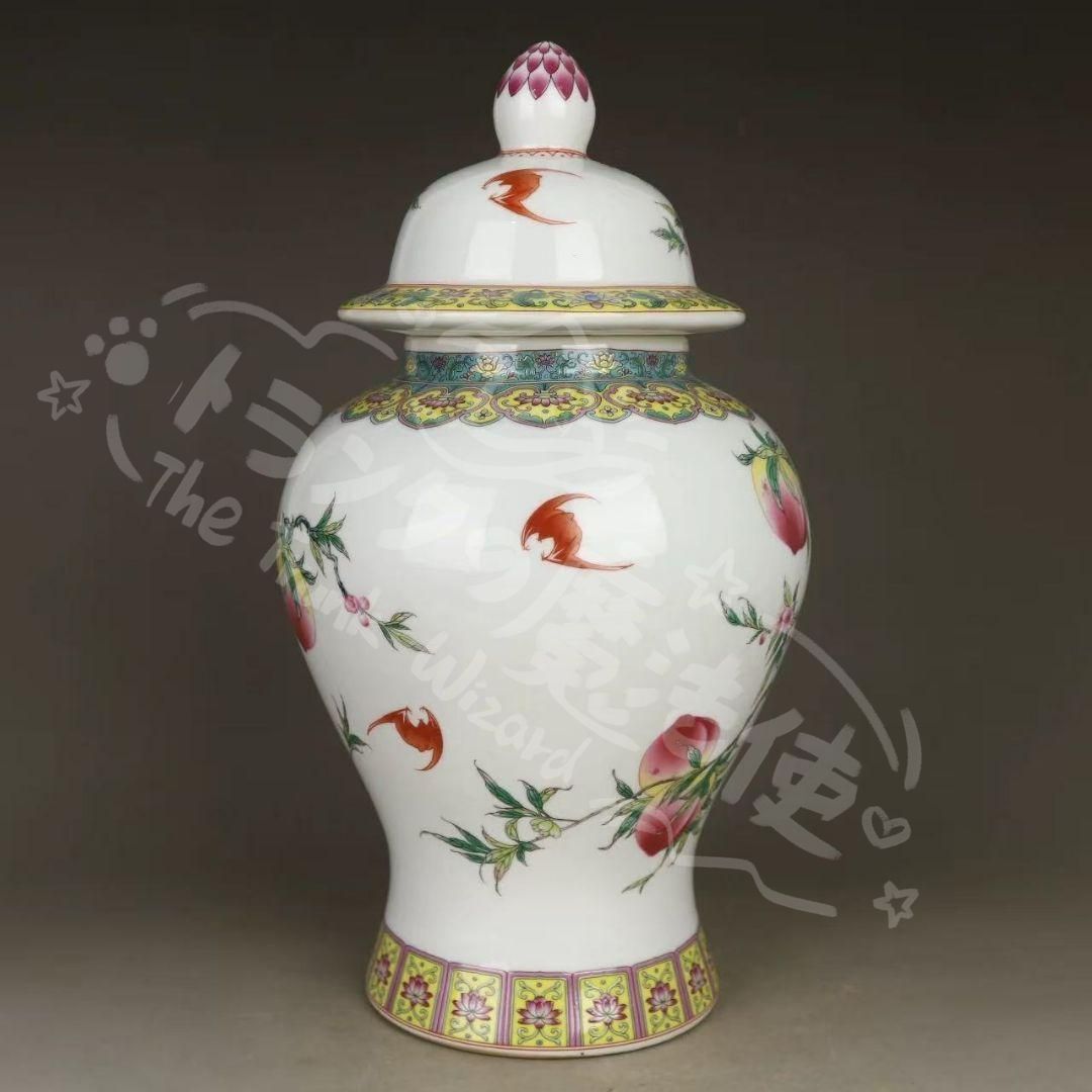 新年ギフト乾隆粉彩福寿九桃将軍缶 景徳鎮 陶磁器 装飾品 現代工芸品