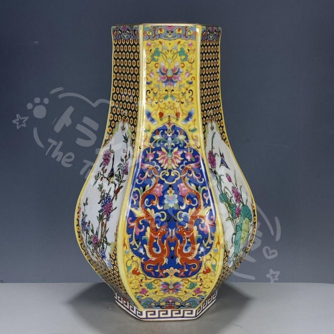 新年ギフト清代雍正彩蒔花鳥多稜花瓶 景徳鎮 陶磁器 装飾品 現代工芸品