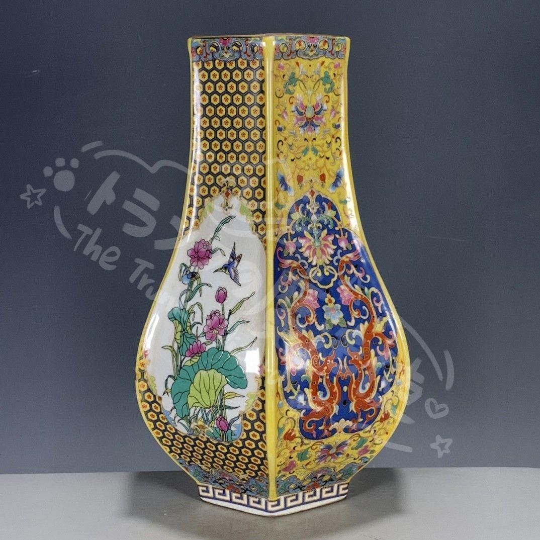 新年ギフト清代雍正彩蒔花鳥多稜花瓶 景徳鎮 陶磁器 装飾品 現代工芸品