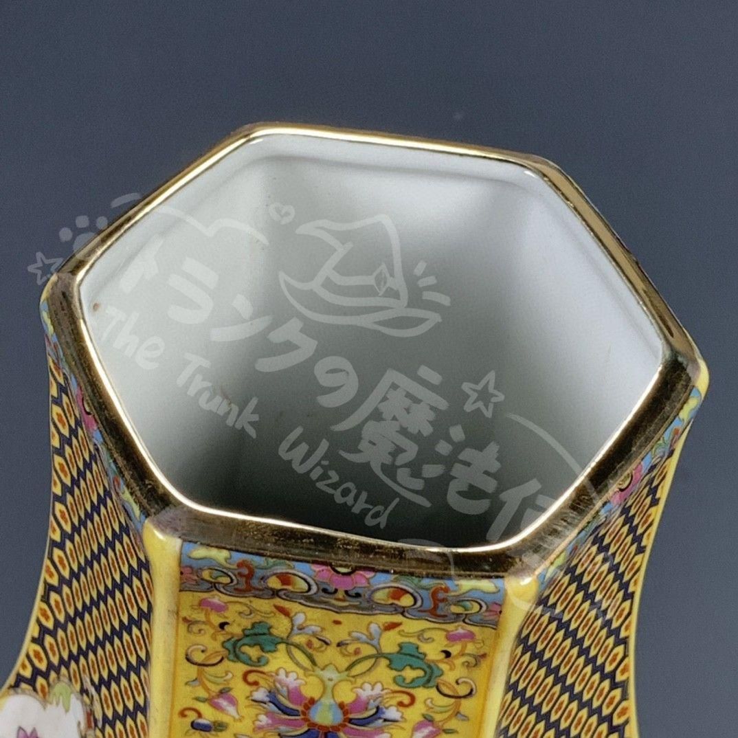 新年ギフト清代雍正彩蒔花鳥多稜花瓶 景徳鎮 陶磁器 装飾品 現代工芸品