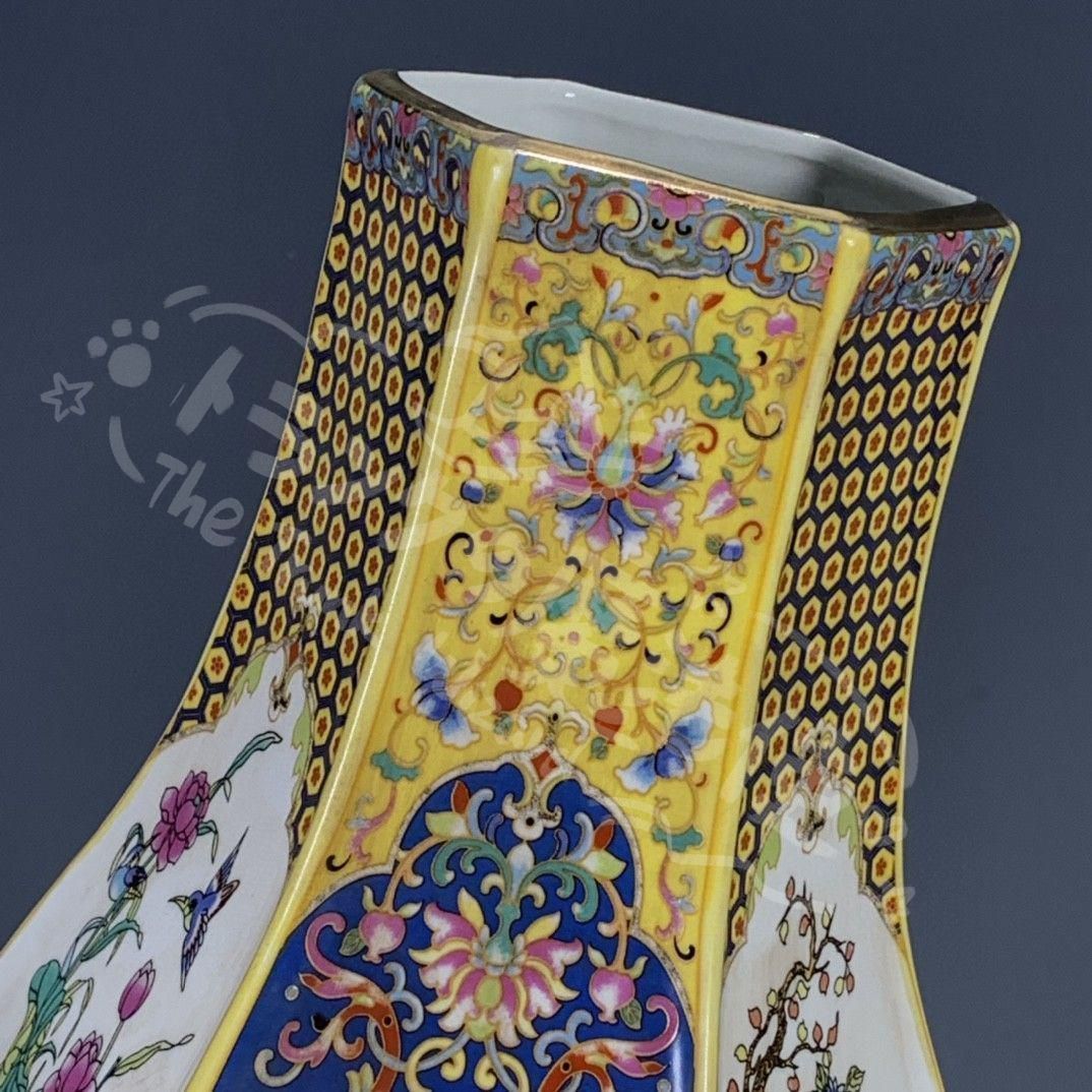 新年ギフト清代雍正彩蒔花鳥多稜花瓶 景徳鎮 陶磁器 装飾品 現代工芸品