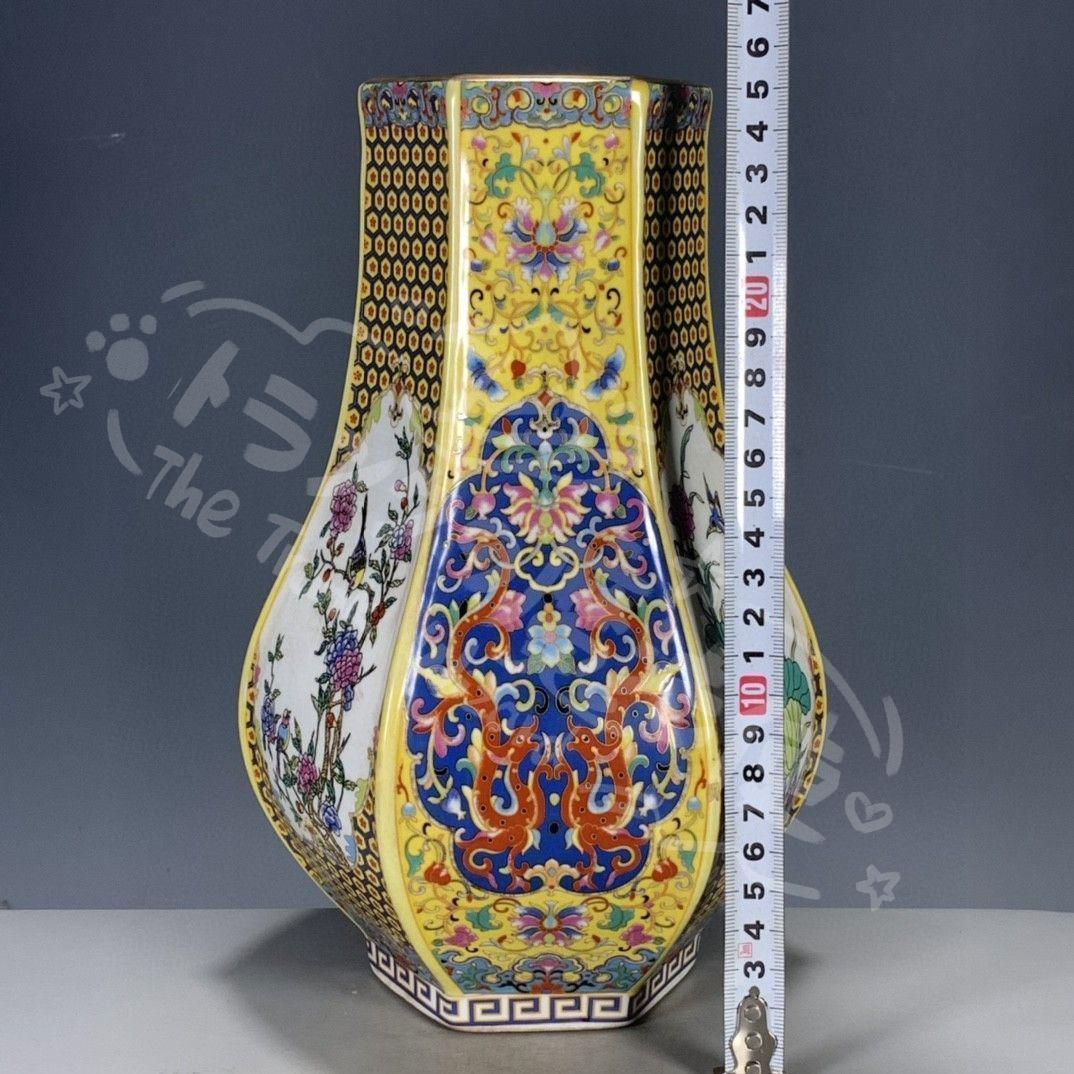 新年ギフト清代雍正彩蒔花鳥多稜花瓶 景徳鎮 陶磁器 装飾品 現代工芸品