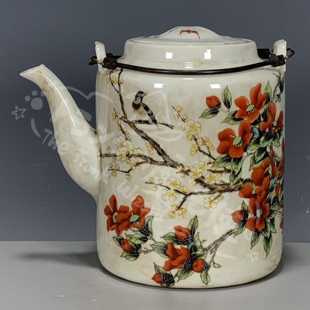 新年ギフト粉彩花卉図提梁壺 急須 茶道具 陶磁器 装飾品 現代工芸品