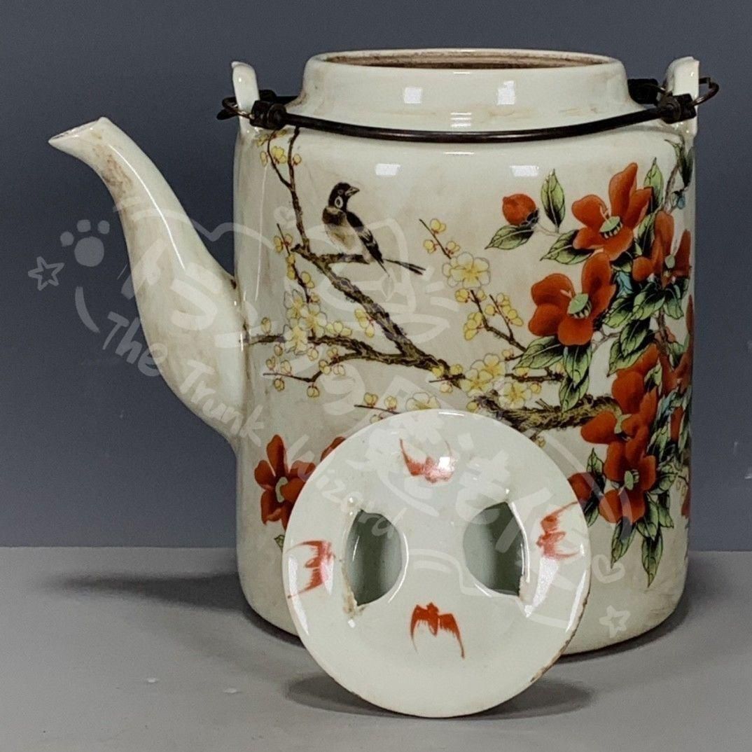 新年ギフト粉彩花卉図提梁壺 急須 茶道具 陶磁器 装飾品 現代工芸品