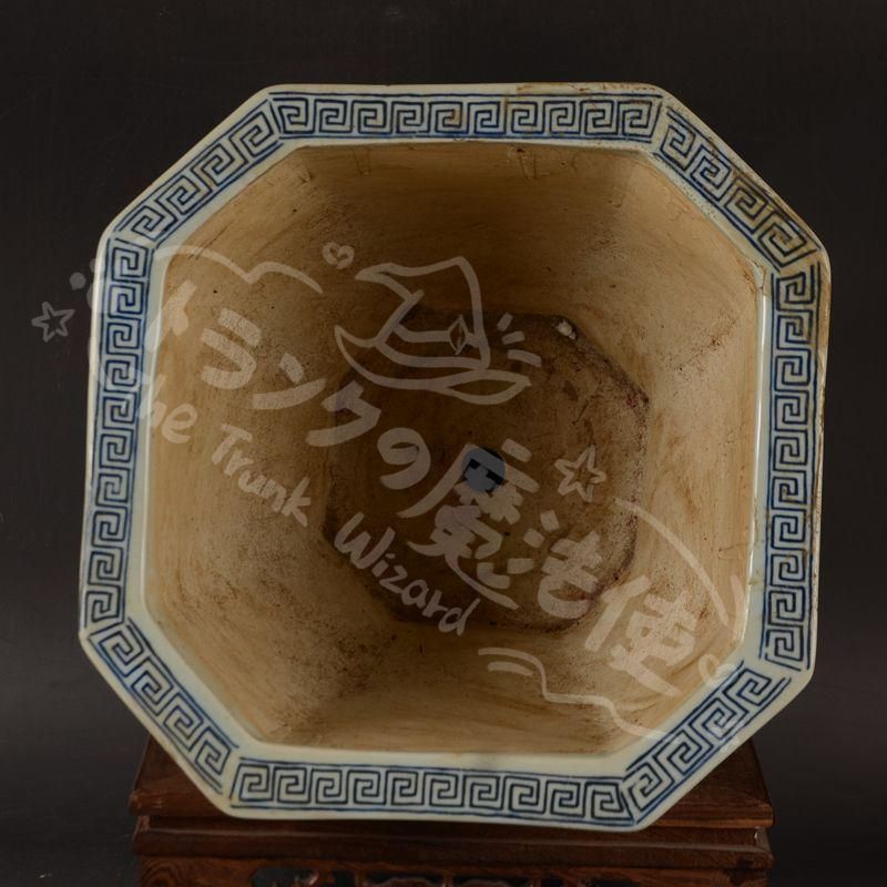 新年ギフト青花開窓庭楼四方高脚鉢 陶磁器 装飾品 現代工芸