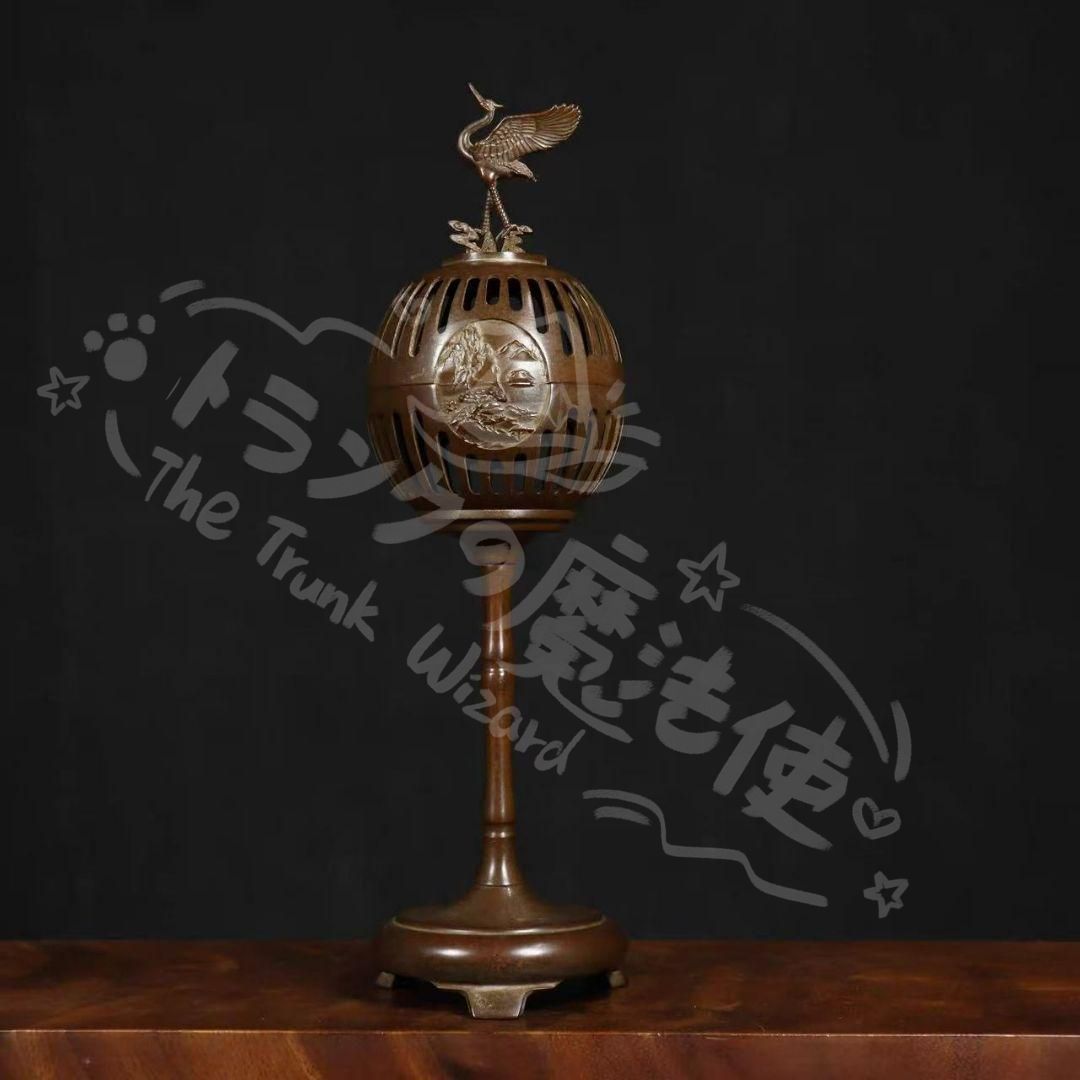 新年ギフト銅製 鶴守宮灯香炉檀香炉 禅意 茶室薫香炉 香道具 装飾品 置物