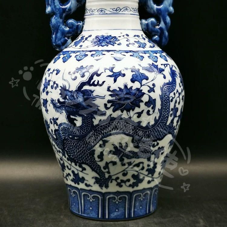 新年ギフト大清乾隆青花龍着花瓶 景徳鎮 陶磁器 装飾品 現代 置物