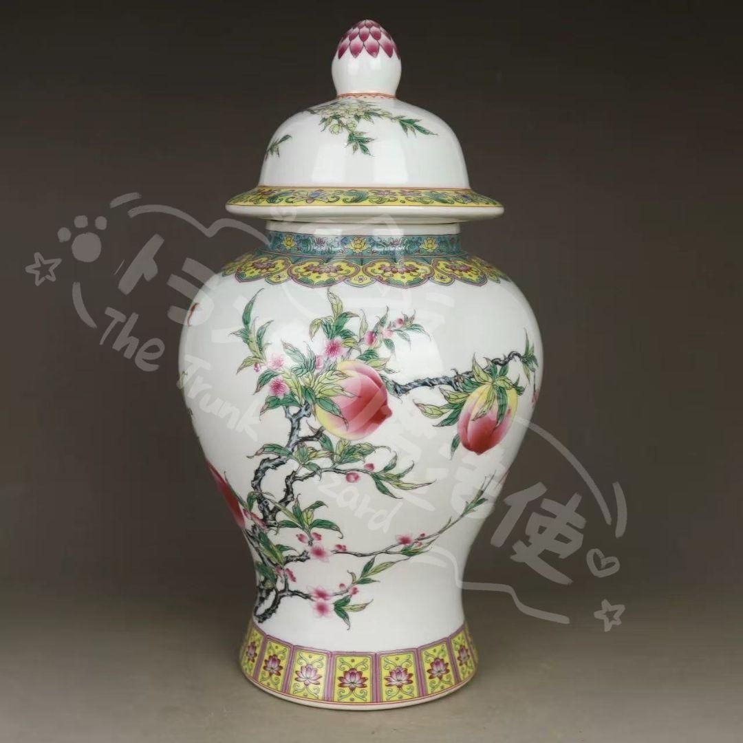 新年ギフト乾隆粉彩福寿九桃将軍缶 景徳鎮 陶磁器 装飾品 現代工芸品
