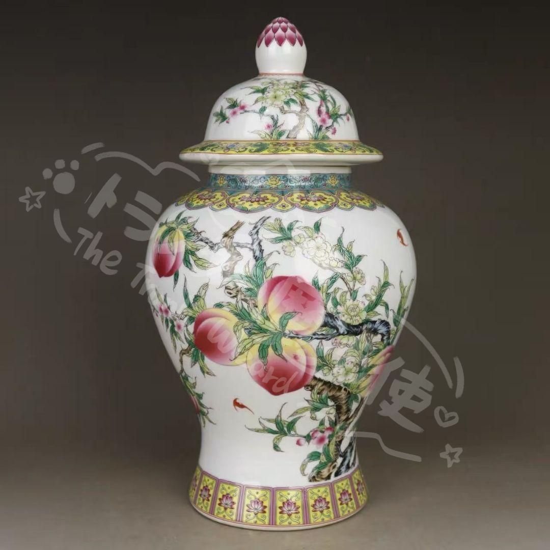 新年ギフト乾隆粉彩福寿九桃将軍缶 景徳鎮 陶磁器 装飾品 現代工芸品