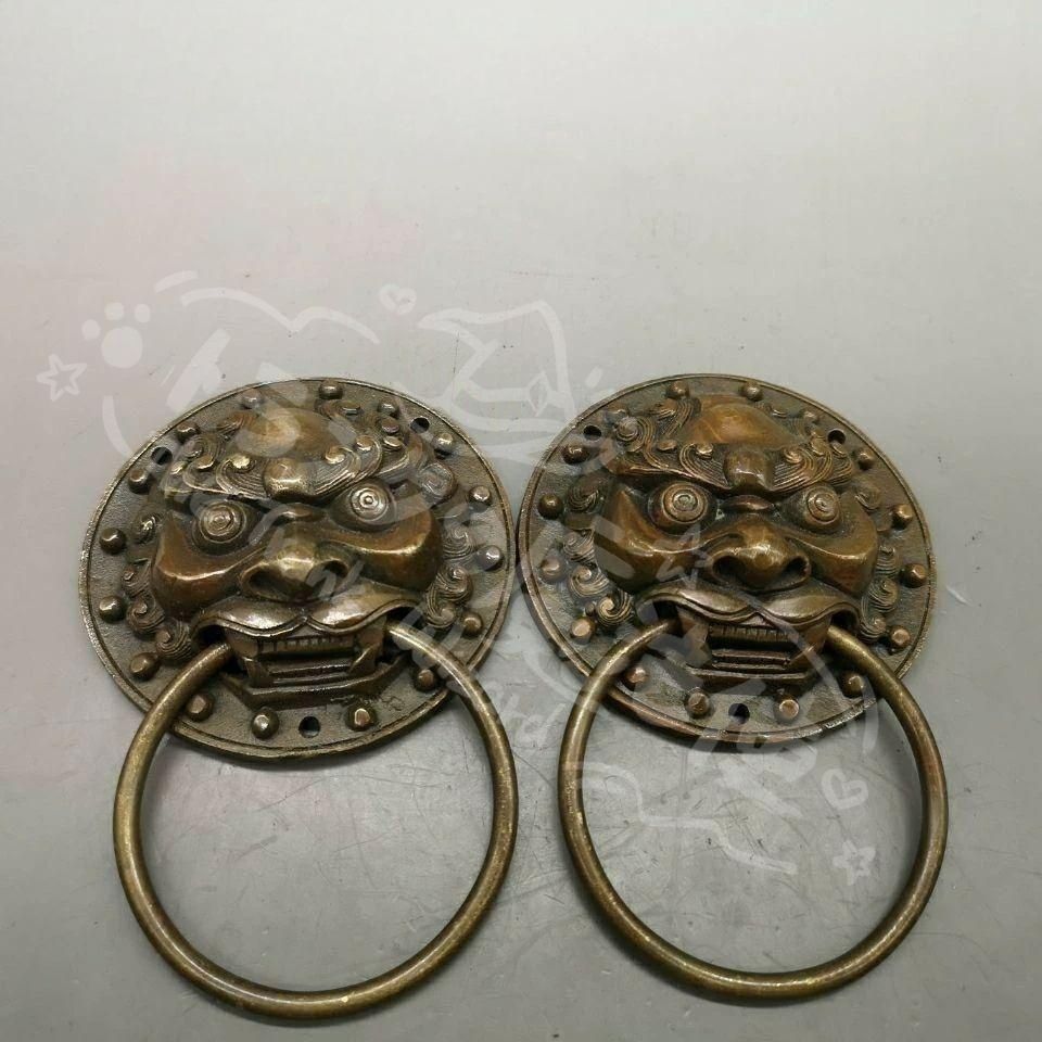 新年ギフト銅器 獣頭門環 獅子頭大門ノブ木戸門引環一対 装飾品 置物