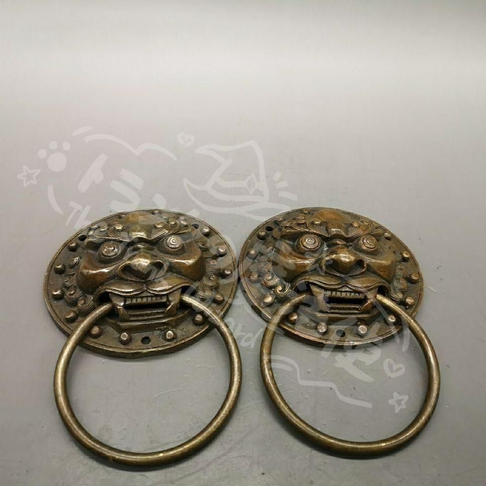 銅器 獣頭門環 獅子頭大門ノブ木戸門引環一対 装飾品 工芸品 置物 新年ギフト銅器 獣頭門環 獅子頭大門ノブ木戸門引環一対 装飾品 工芸品