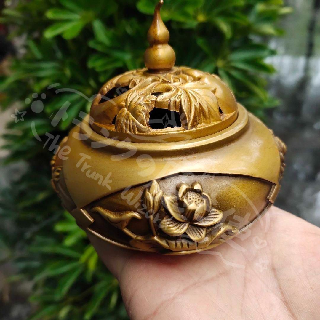 銅 細工 四季花瓢簞蓋香炉 銅製 茶道具 香道具 工芸品 美術品 置物 新年ギフト銅 細工 四季花瓢?蓋香炉 銅製 茶道具 香道具 工芸品 美術品