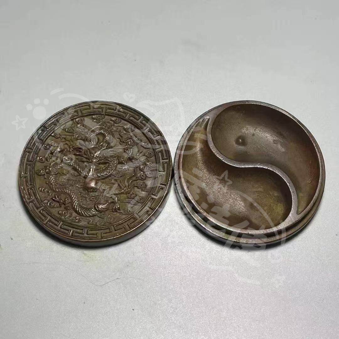 新年ギフト銅製 ドラゴン吸水印泥ケース 書道具 文房具 置物