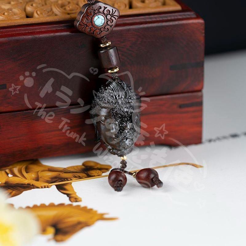 新年ギフト黒檀仏魔木彫 ストラップです 彫刻 工芸品 美術品 置物
