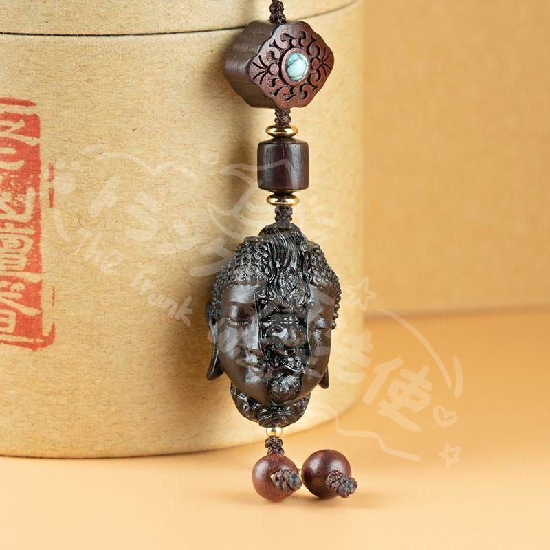 新年ギフト黒檀仏魔木彫 ストラップです 彫刻 工芸品 美術品 置物