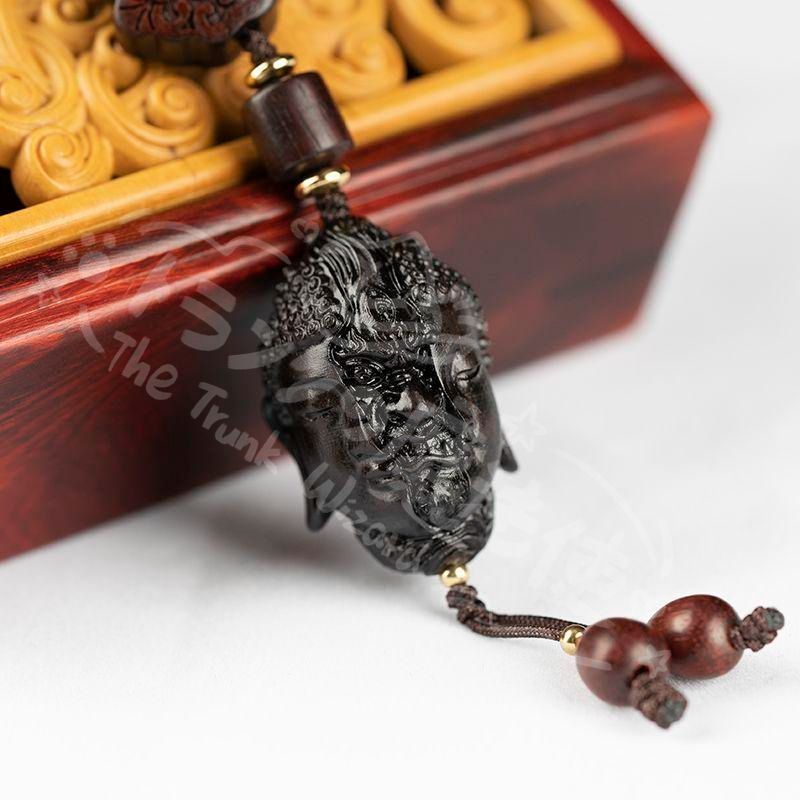 新年ギフト黒檀仏魔木彫 ストラップです 彫刻 工芸品 美術品 置物