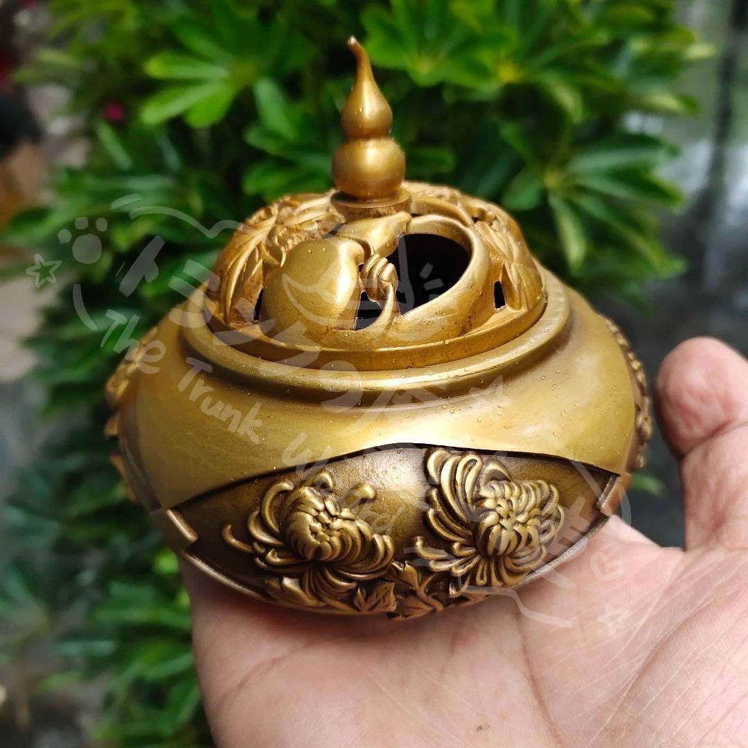 新年ギフト銅 細工 四季花瓢?蓋香炉 銅製 茶道具 香道具 工芸品 美術品