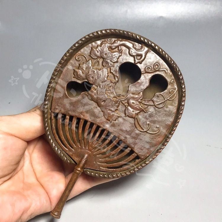 新年ギフト銅器 竹蘿葫芦藤団扇薫香炉 扇薫香炉 銅香炉 茶道香炉 装飾
