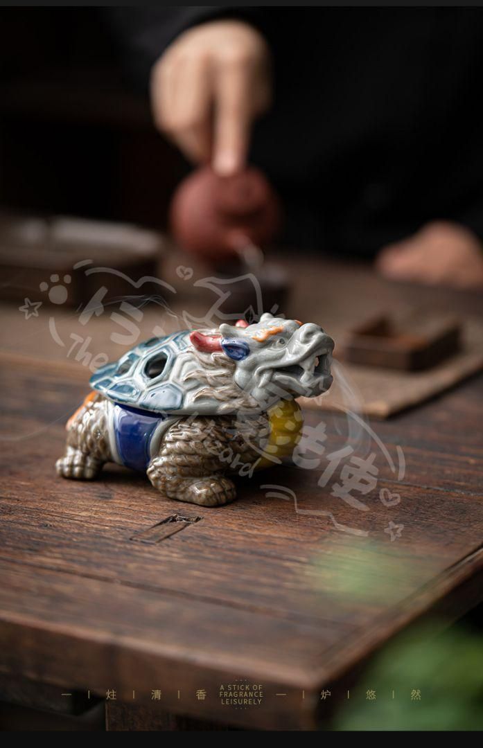 新年ギフト彩陶竜亀盤香炉 神獣薫香炉 茶道具 香道具 装飾品 工芸品