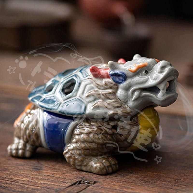 新年ギフト彩陶竜亀盤香炉 神獣薫香炉 茶道具 香道具 装飾品 工芸品