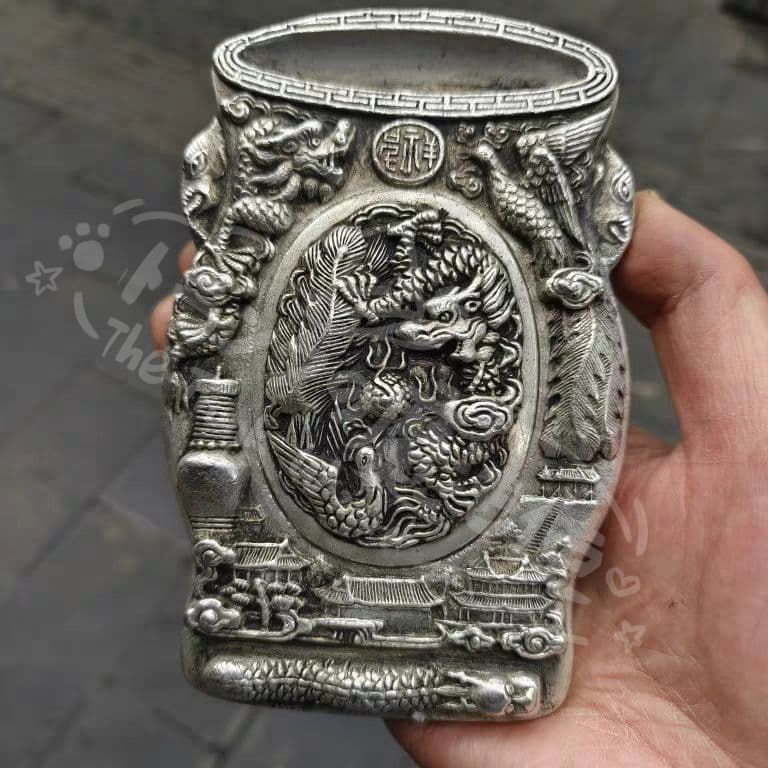 新年ギフト銅細工 龍鳳呈祥竹形硯台 文房四宝 書道具 文房具 置物