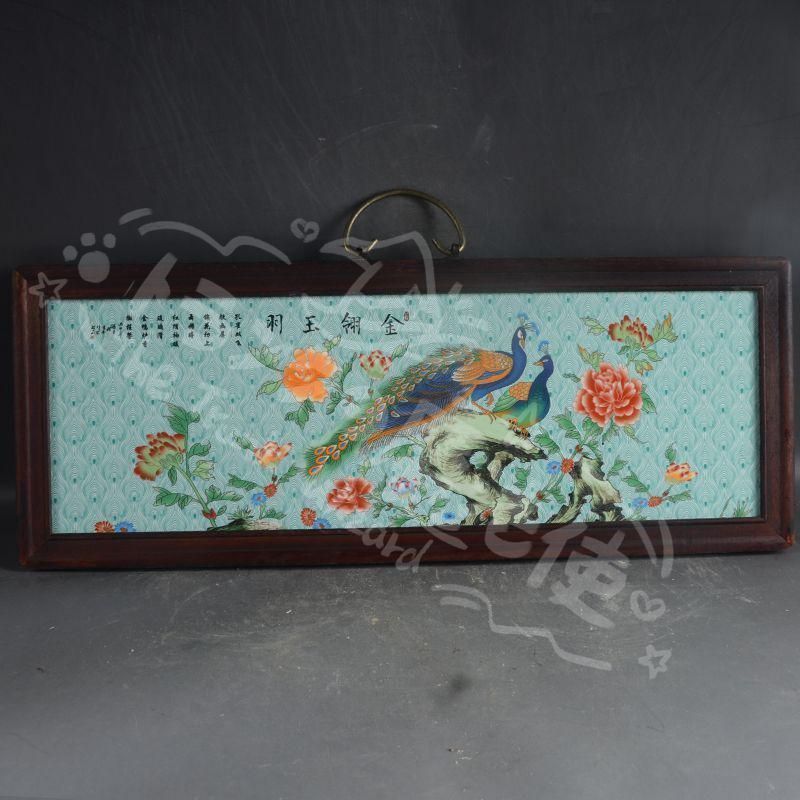 新年ギフト景徳鎮 パステル金?玉羽陶板画 応接間 玄関 茶室 書斎 装飾