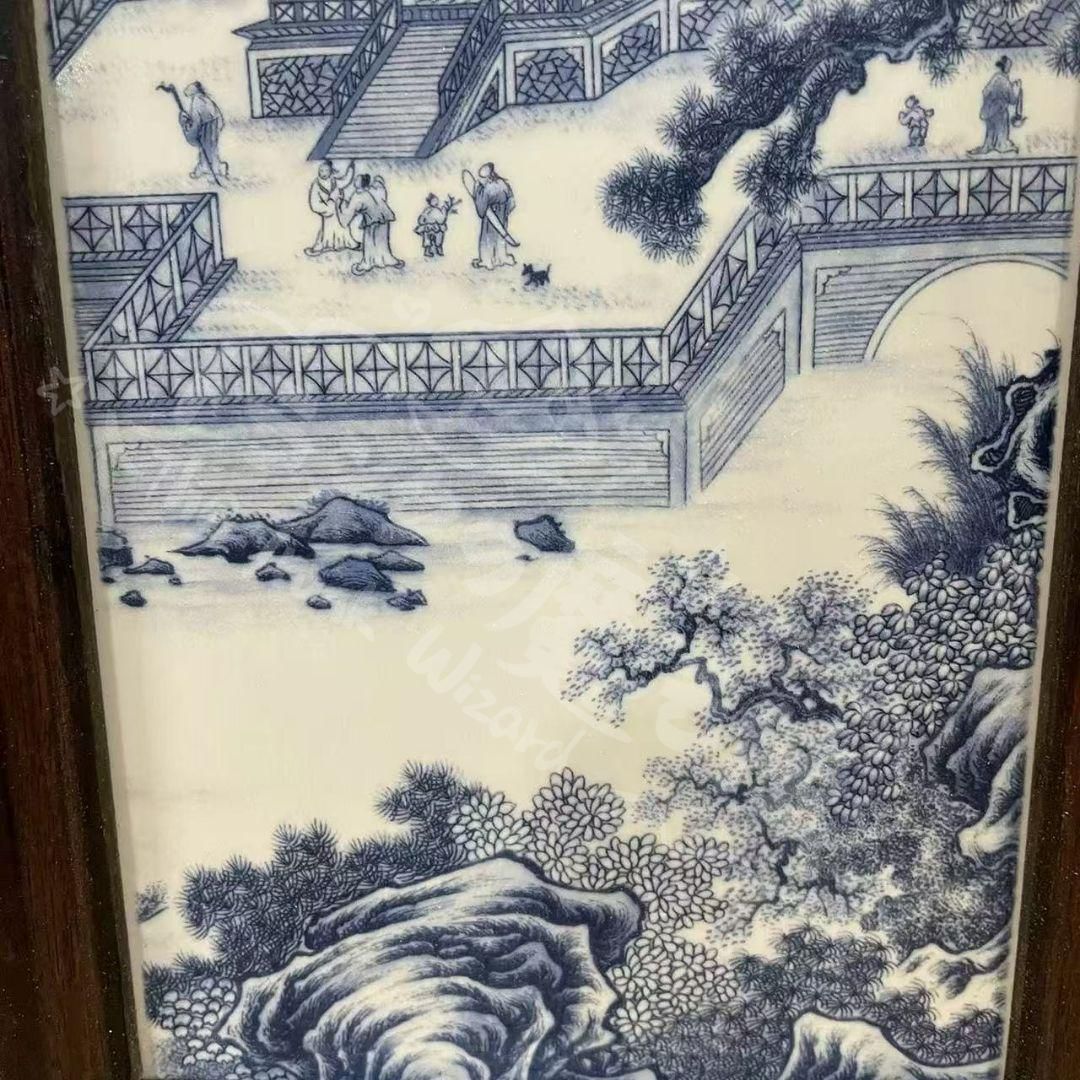 景徳鎮 青花春和景明陶板画 応接間 書斎 装飾品 工芸品 美術品 置物 新年ギフト景徳鎮 青花春和景明陶板画 応接間 書斎 装飾品 工芸品 美術