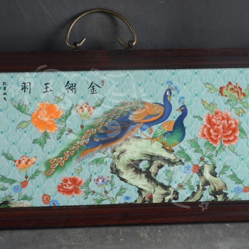 新年ギフト景徳鎮 パステル金?玉羽陶板画 応接間 玄関 茶室 書斎 装飾