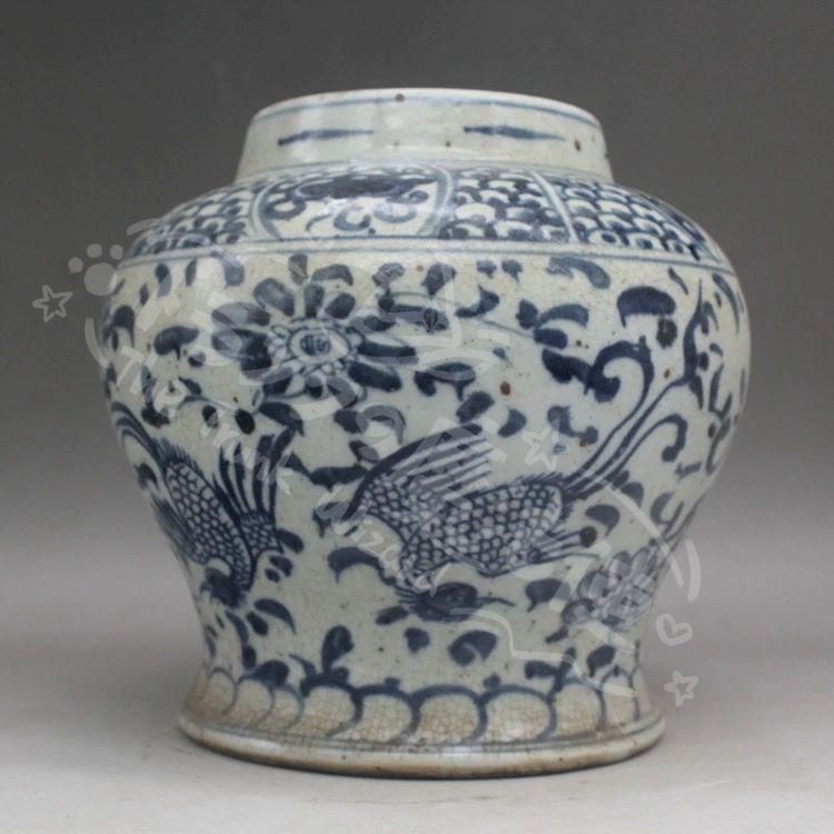 新年ギフト元 青花鳳紋缶 景徳鎮 陶磁器 装飾品 現代 置物