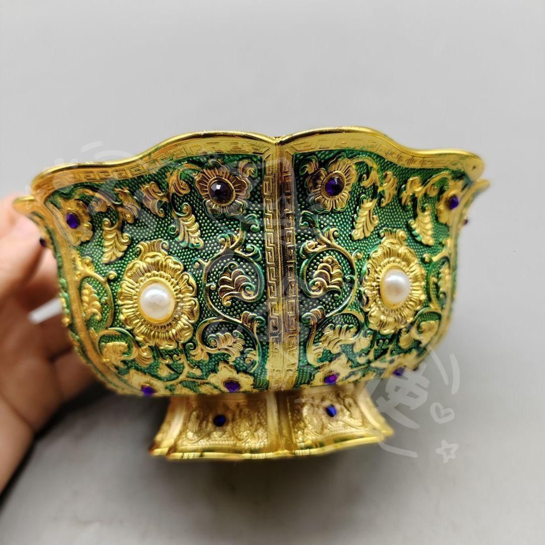  新年ギフト銅 細工 花開富貴碗 玄関 書架 装飾品 置物 金属工芸 工芸品