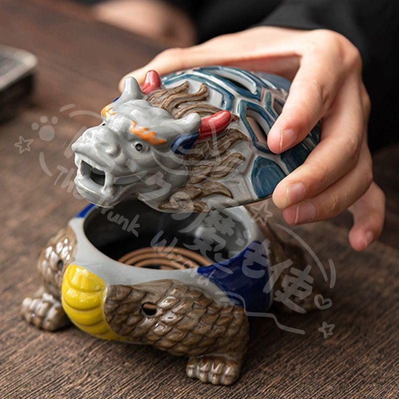 新年ギフト彩陶竜亀盤香炉 神獣薫香炉 茶道具 香道具 装飾品 工芸品